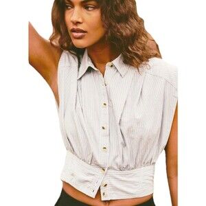 Free People We The Free Cassie Stripe Top S Women Casual Buttondown Crop